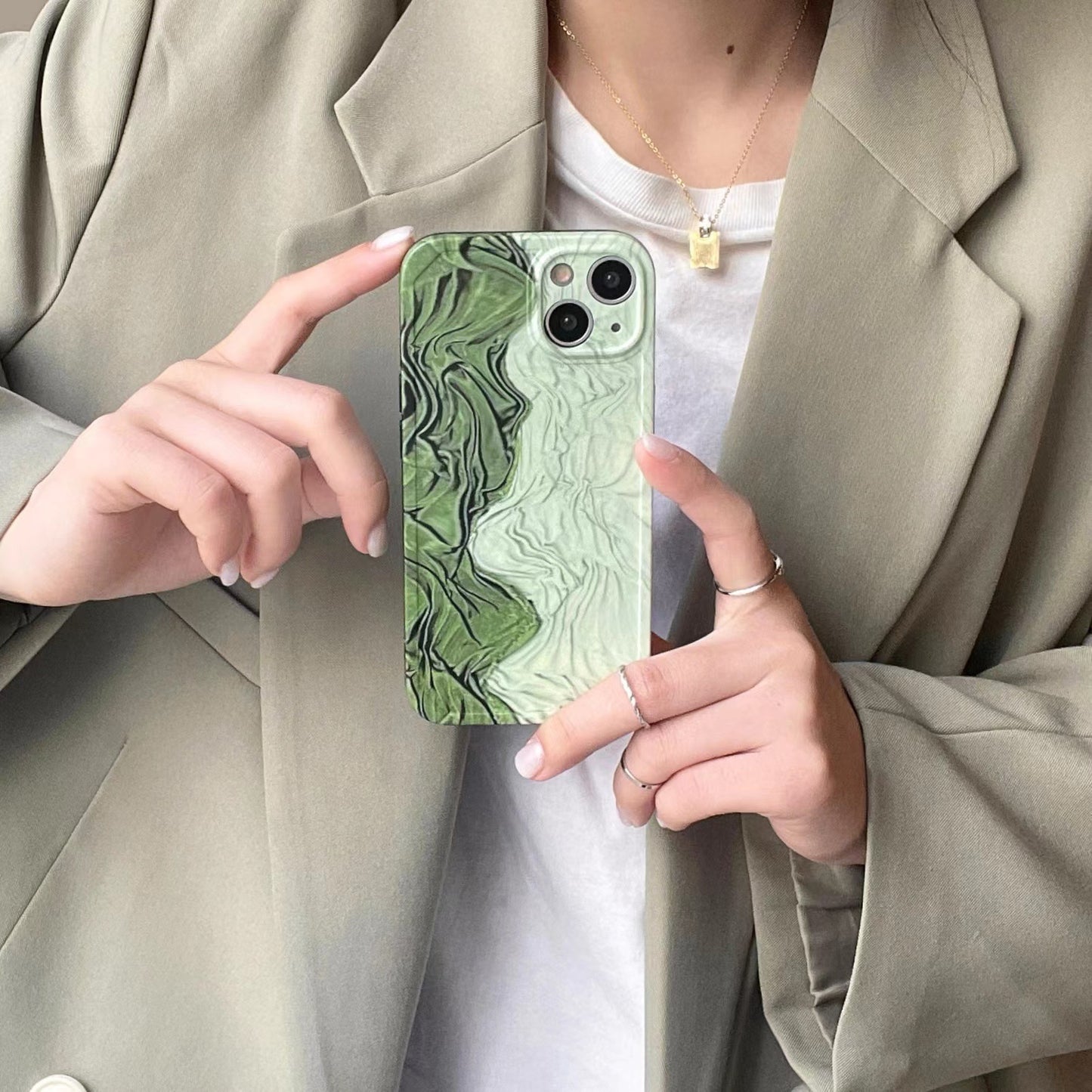 Photo Frame Pleated Green Stitching Phone Case