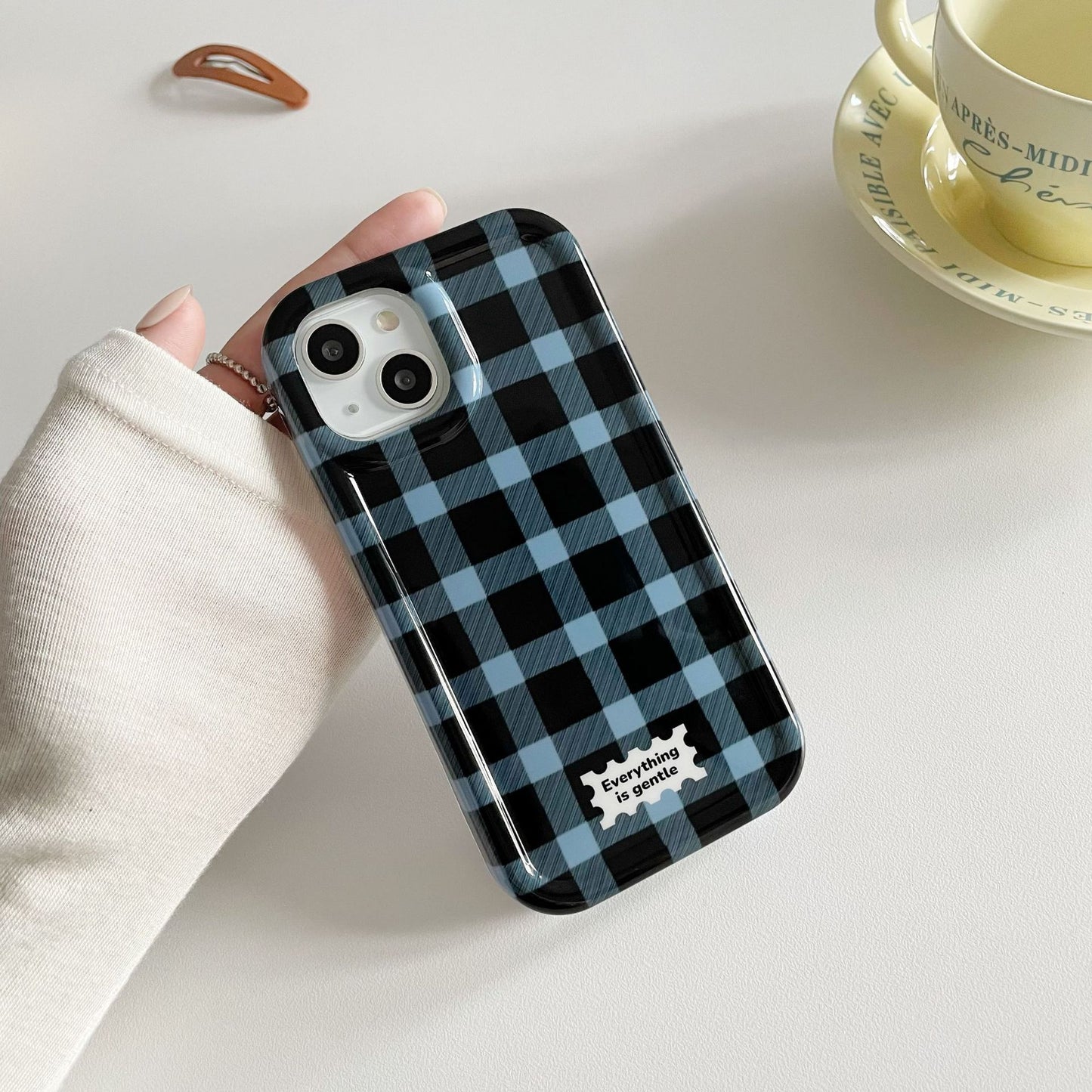 Photo Frame Blue And Black Small Lattice Mobile Phone Case