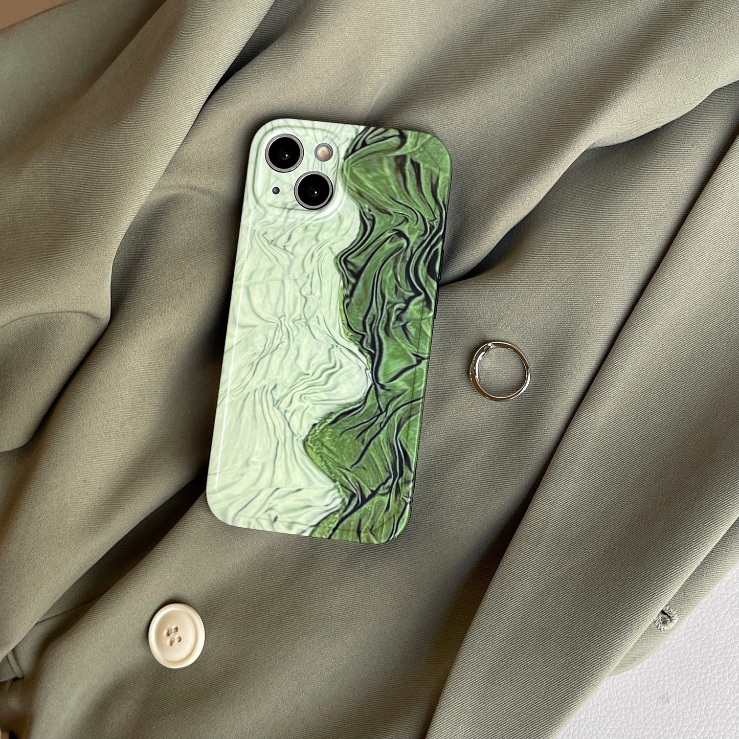 Photo Frame Pleated Green Stitching Phone Case