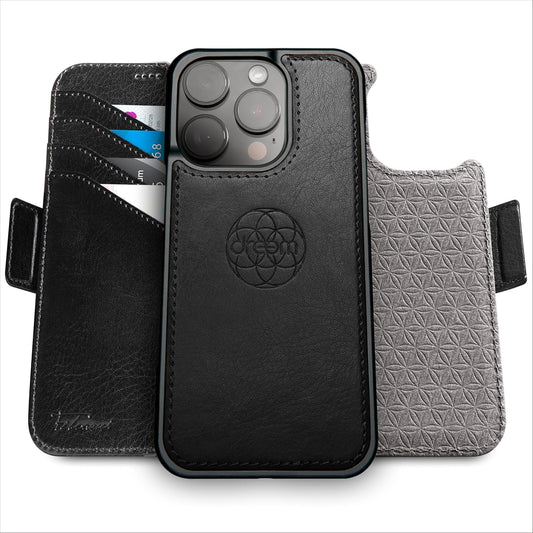 Dreem for iPhone 16 Pro Max Case Wallet, Revolutionary Phone Stand, Vegan Leather, MagSafe-Fit, Magnetic Detachable Flip Cover, RFID Blocking Card Holder, Gift-Box [Fibonacci:Black]