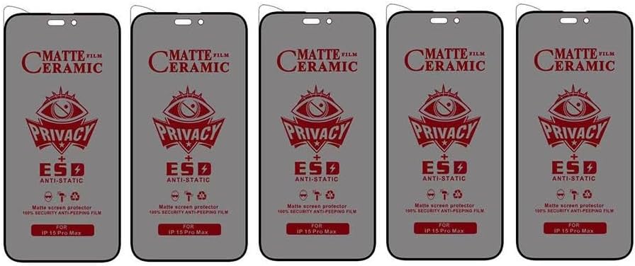 MATTE PRIVACY [5 Pack] Ceramic Screen Protectors for iPhone 15 Pro Max - Durable Flexible Shockproof Protection Film