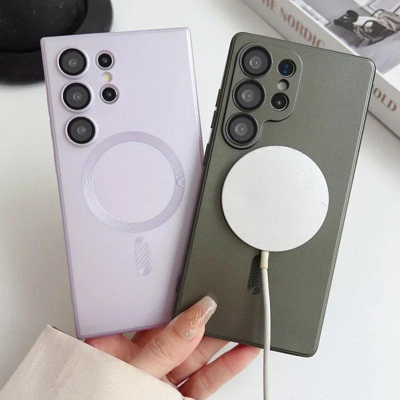 Luxury Matte For Magsafe Case For Samsung Galaxy S25 Ultra S24 S23 S22 S21 S20 Plus Magnetic Cover Lens Protective Shell