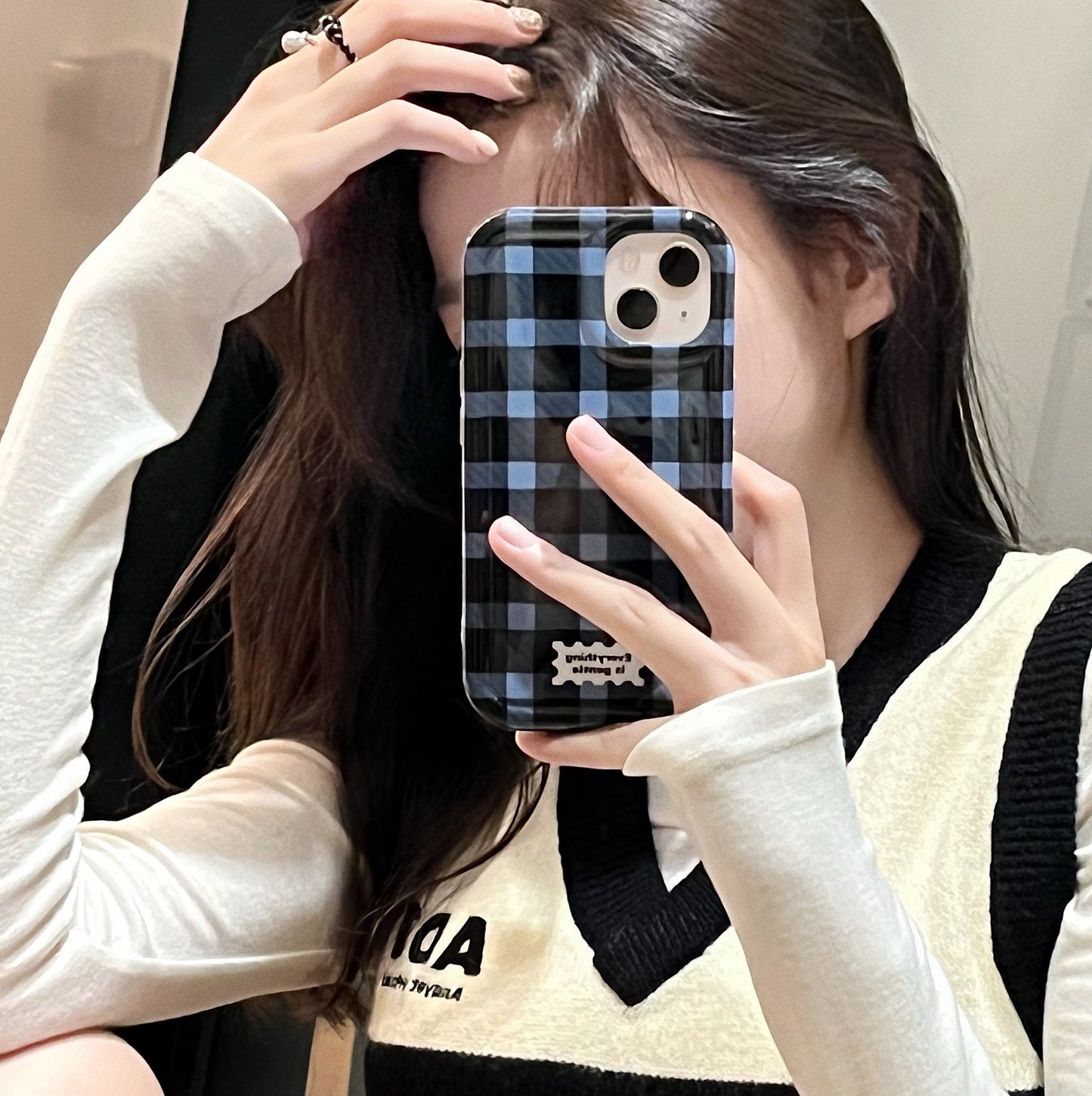 Photo Frame Blue And Black Small Lattice Mobile Phone Case