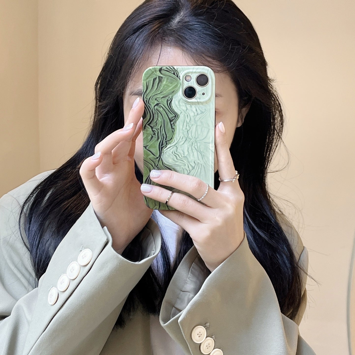 Photo Frame Pleated Green Stitching Phone Case