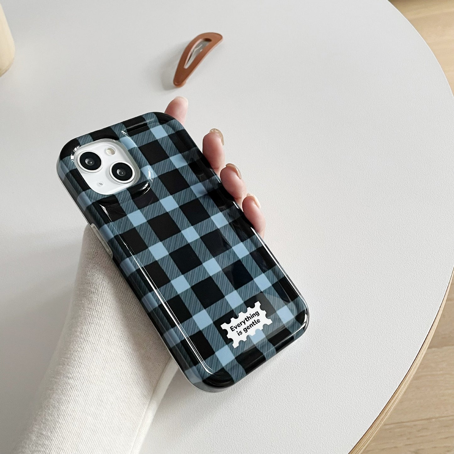 Photo Frame Blue And Black Small Lattice Mobile Phone Case