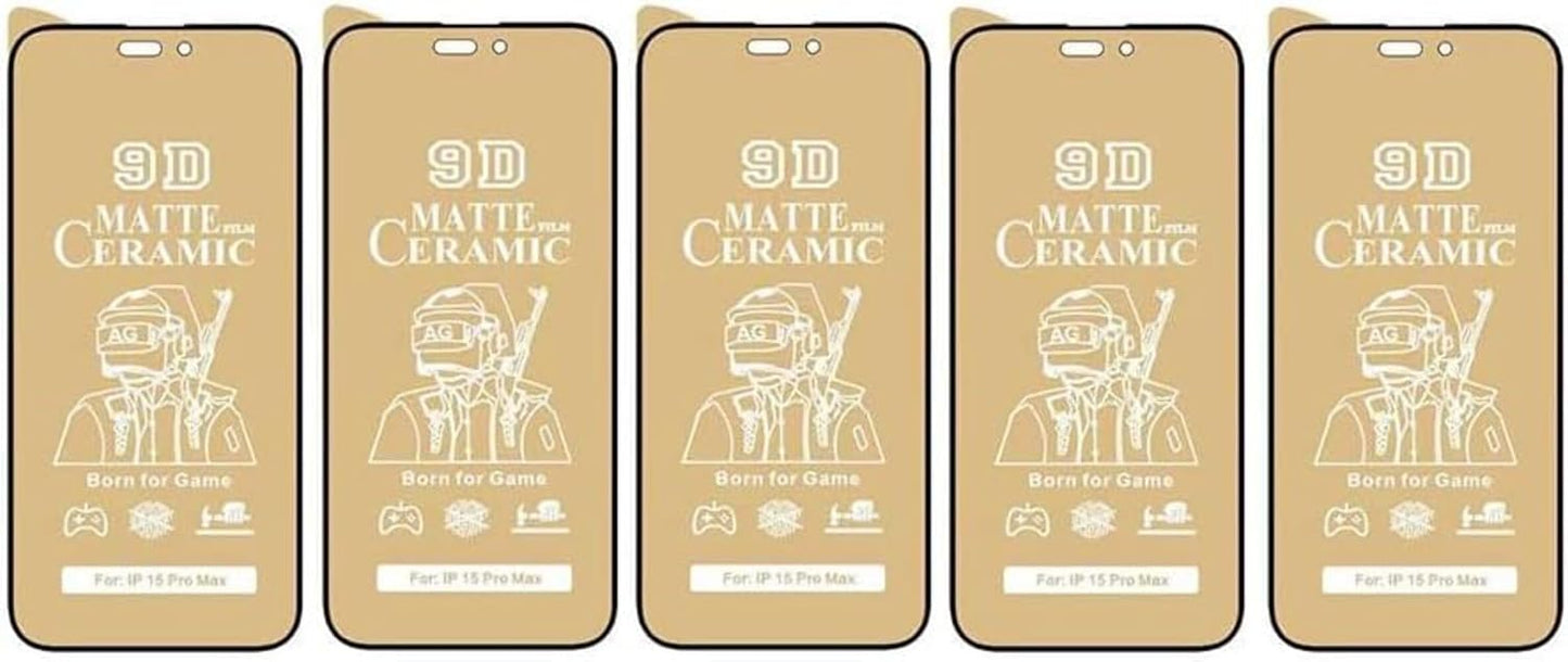 MATTE [5 Pack] Ceramic Screen Protectors for iPhone 15 Pro Max - Durable Flexible Shockproof Protective Film