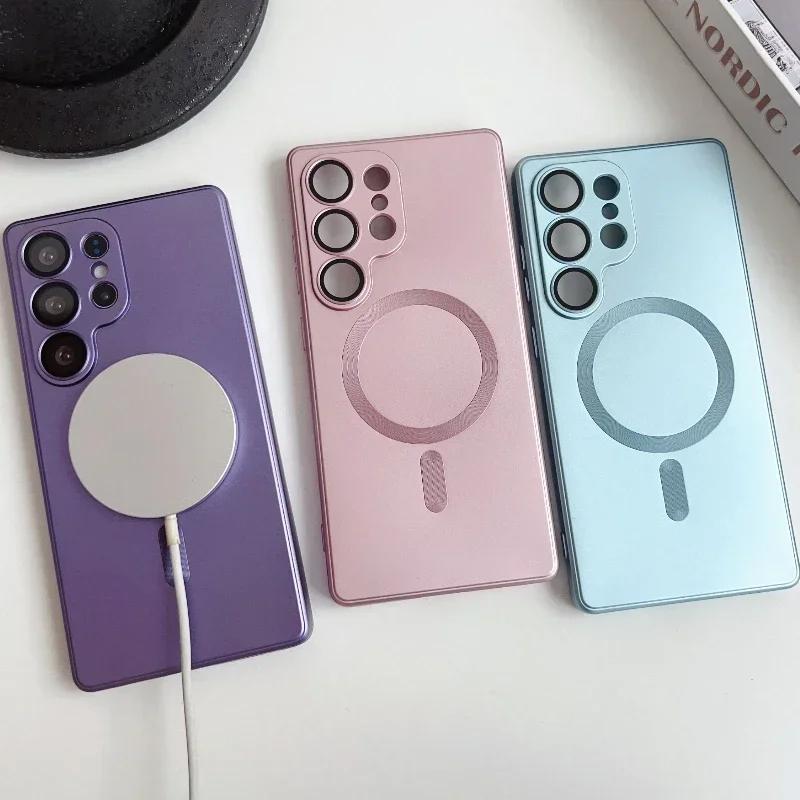 Luxury Matte For Magsafe Case For Samsung Galaxy S25 Ultra S24 S23 S22 S21 S20 Plus Magnetic Cover Lens Protective Shell