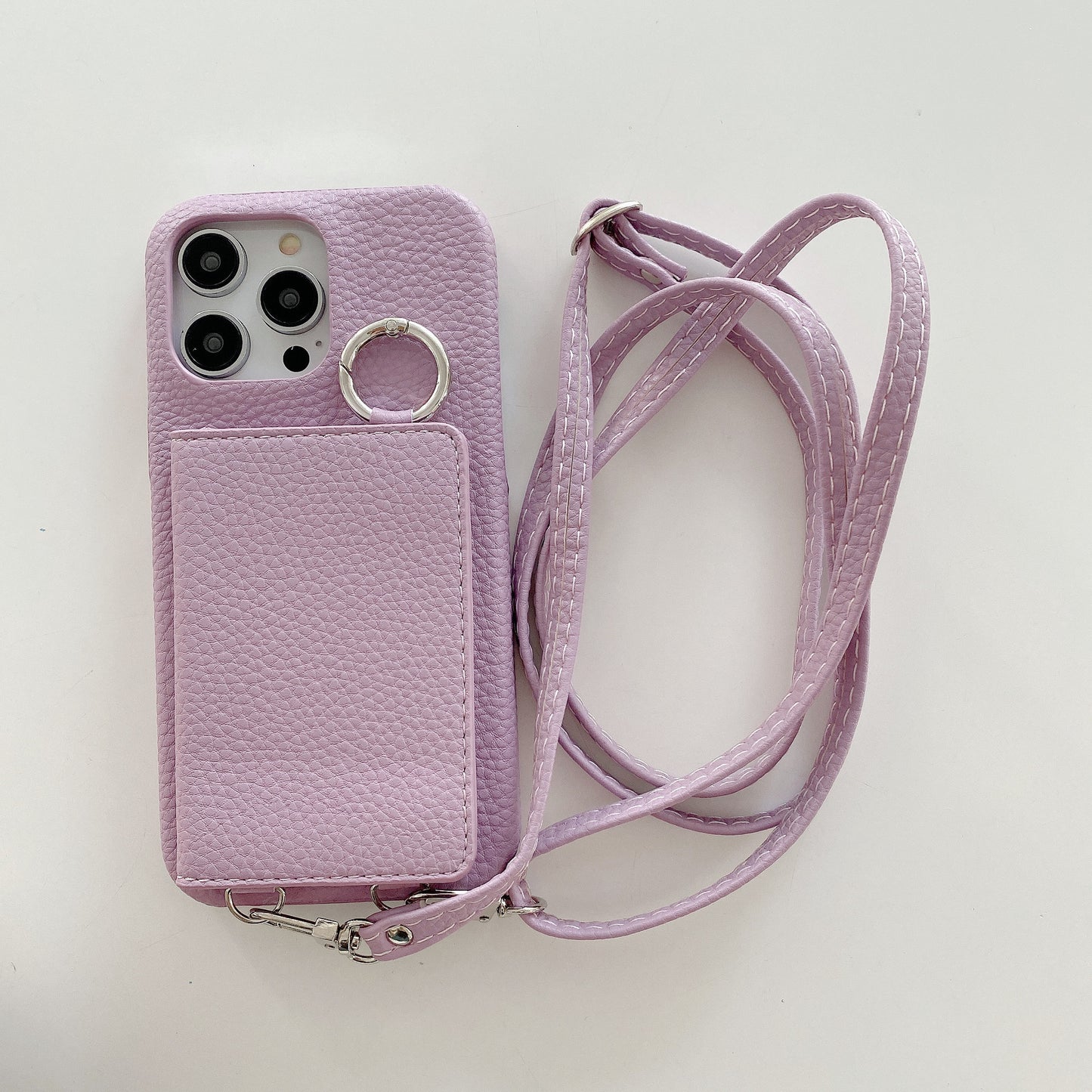 Lychee Pattern Left And Right Open Beauty Mirror Lanyard Phone Case
