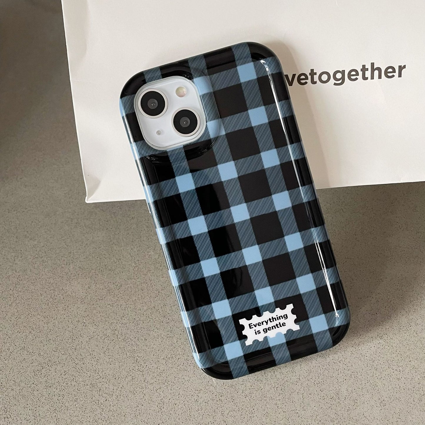 Photo Frame Blue And Black Small Lattice Mobile Phone Case