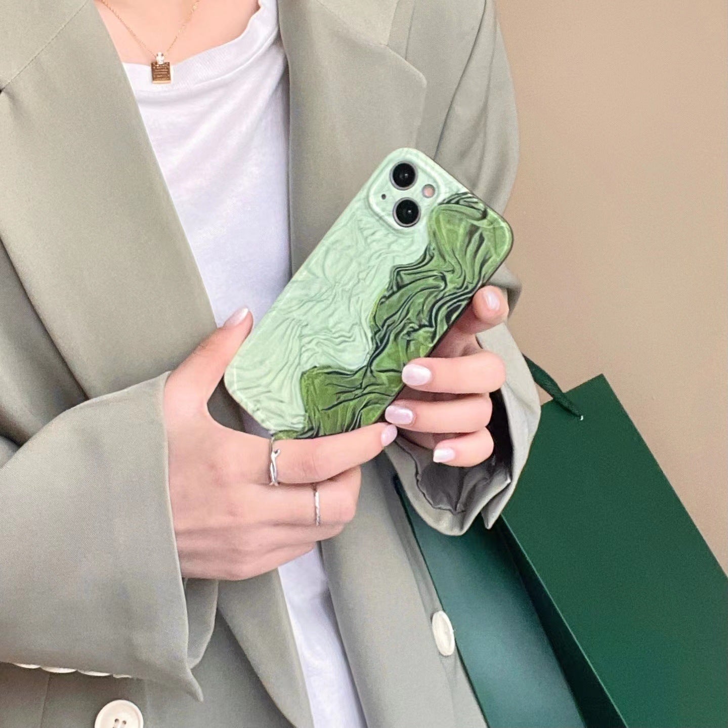 Photo Frame Pleated Green Stitching Phone Case